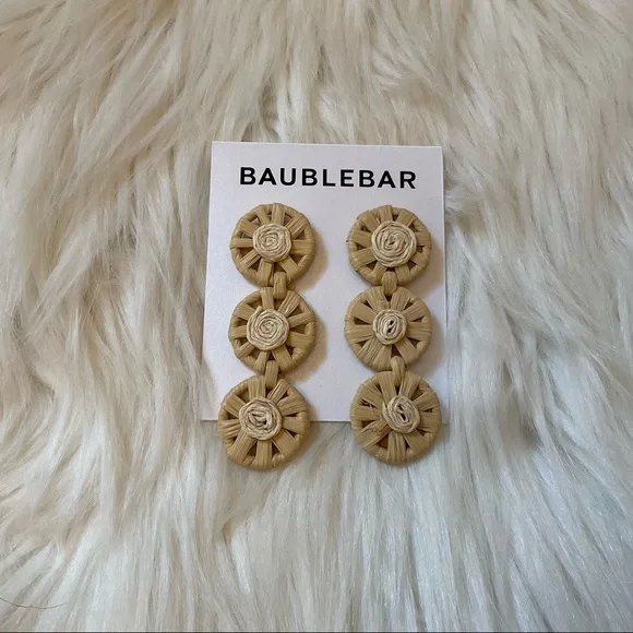 BaubleBar Straw / Rattan / Raffia Triple Drop Earrings - New on Card - NWT - Picture 4 of 7